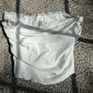 Amazon White Lace-Trim Ribbed Crop Top